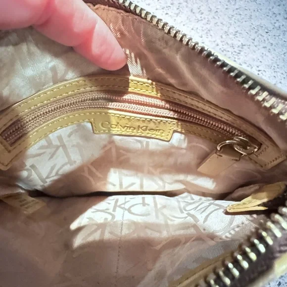 Calvin Klein Brown Monogram Crossbody with Yellow Trim - Picture 4 of 8
